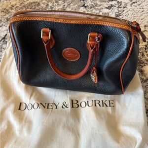 Dooney & Bourke Black Pebbled Leather Satchel with Tan Trim